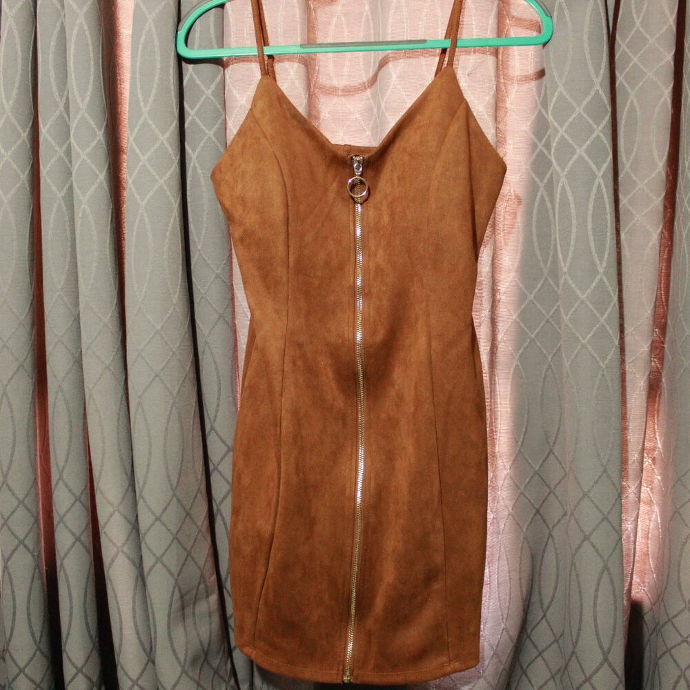 IRIS Women's Bodycon Zip Up Dress Brown Size Medium